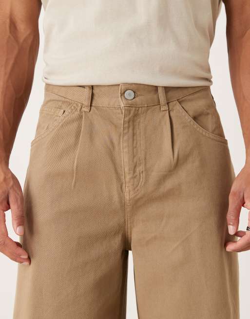 ASOS DESIGN super baggy pants in beige with pleats