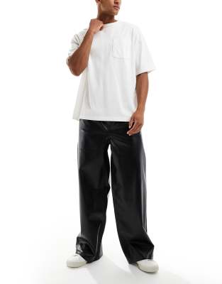 Asos Design Baggy Leather Look Pants In Black In Black