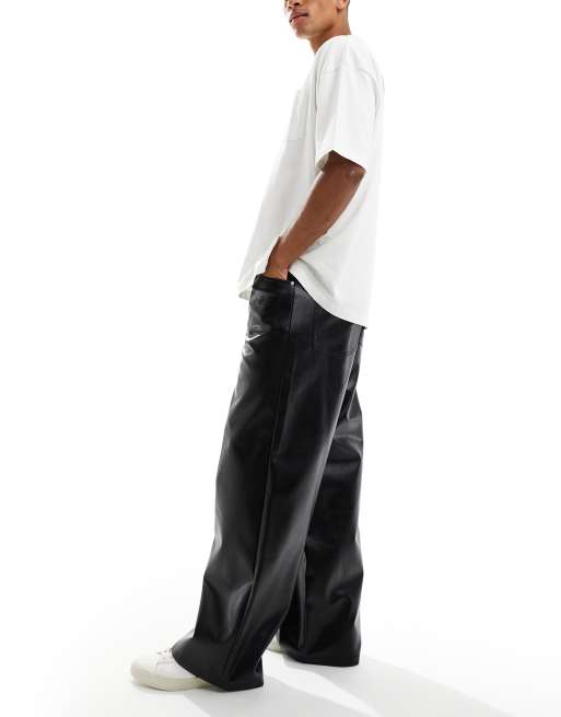 ASOS DESIGN super baggy trousers in black faux leather