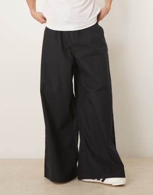 ASOS DESIGN – Superweite Hose aus Leinen-Mix in Schwarz