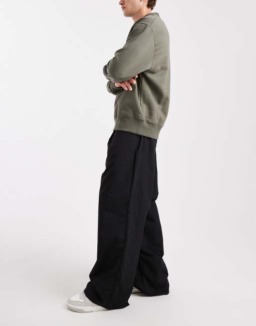 ★関税/送料込★MISCHIEF★NYLON BAGGY SLACKS ASOS DESIGN super baggy pants in black nylon with pleats | ASOS