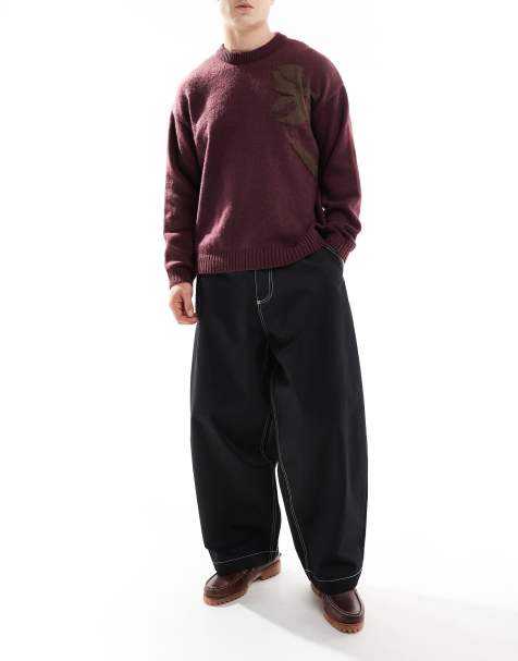 ASOS DESIGN super baggy pants in black with contrast stitch detailing - view 1