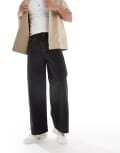 [ASOS DESIGN] ASOS DESIGN super baggy pants in black with embroidered back pockets W28 L30 BLACK