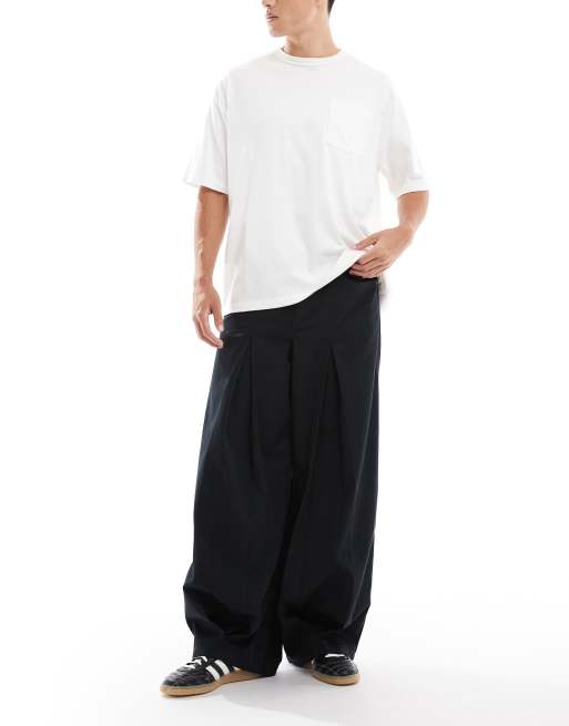 ASOS DESIGN super baggy pants in black with pleat detailing