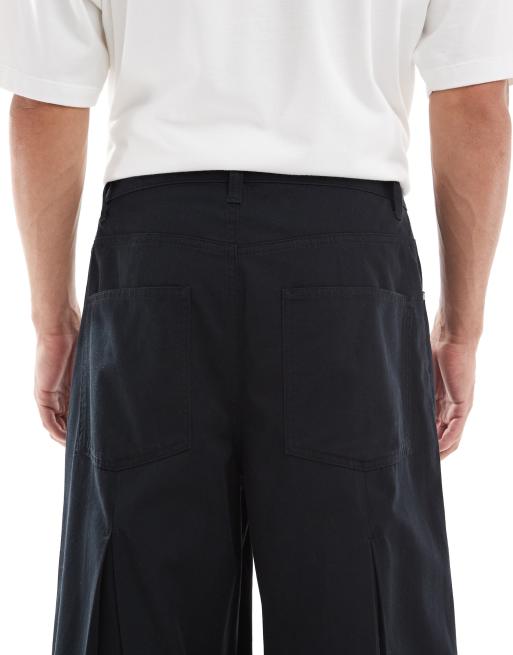 ASOS DESIGN super baggy pants in black with pleat detailing