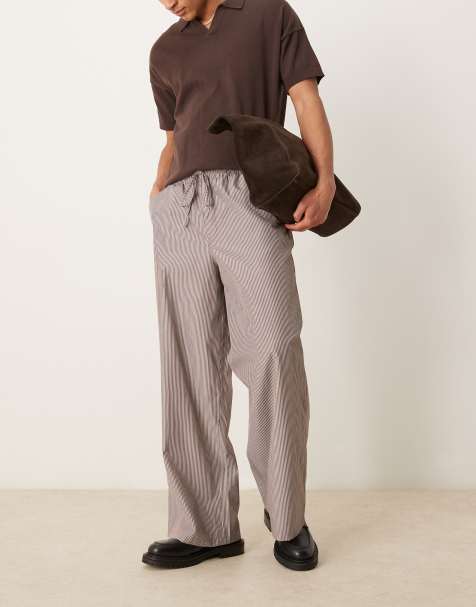 ASOS DESIGN super baggy pants in burgundy stripes - part of a set - view 1