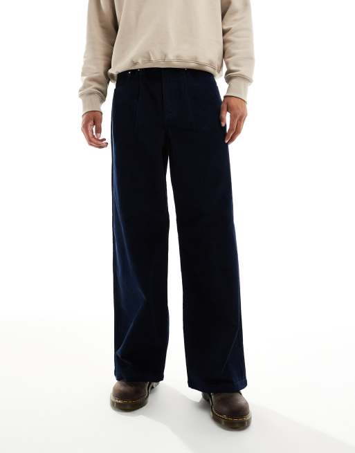 ASOS DESIGN super baggy pants in navy corduroy