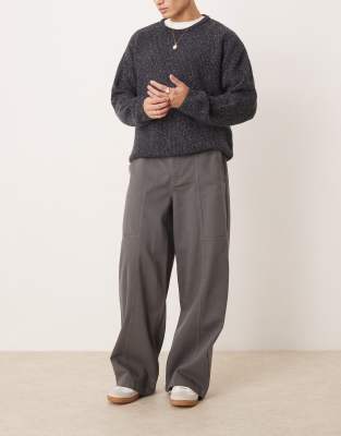 super baggy pants with paneling in charcoal-Gray