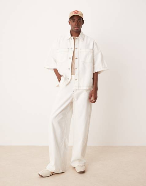 ASOS DESIGN super baggy pants with seam detailing in ecru - part of a set - view 1
