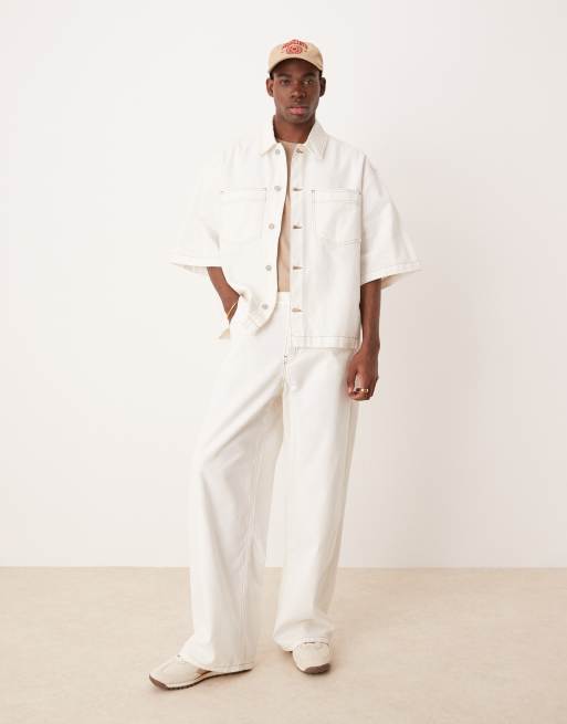 ASOS DESIGN super baggy pants with seam detailing in ecru - part of a set