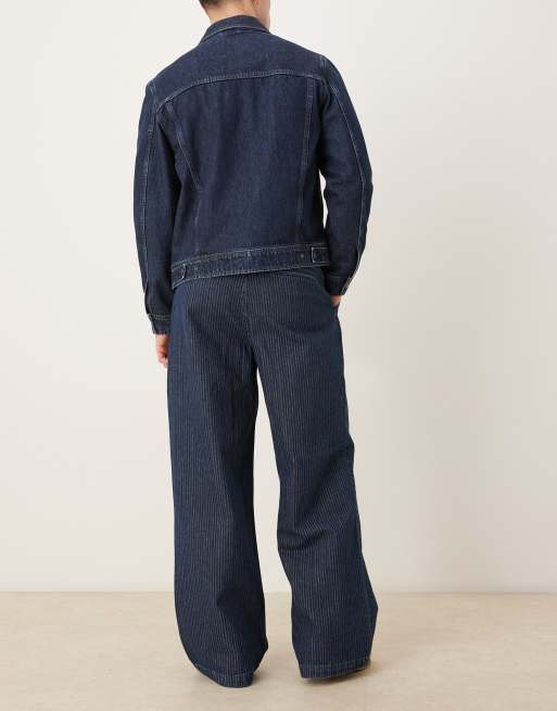 ASOS DESIGN super baggy pinstripe jeans in dark wash blue with pleats
