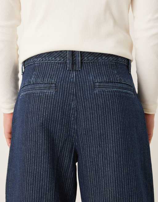ASOS DESIGN super baggy pinstripe jeans in dark wash blue with pleats