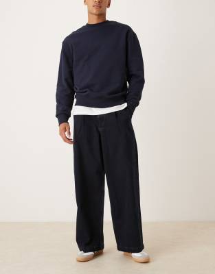 Asos Design Super Baggy Pleated Jeans In Blue