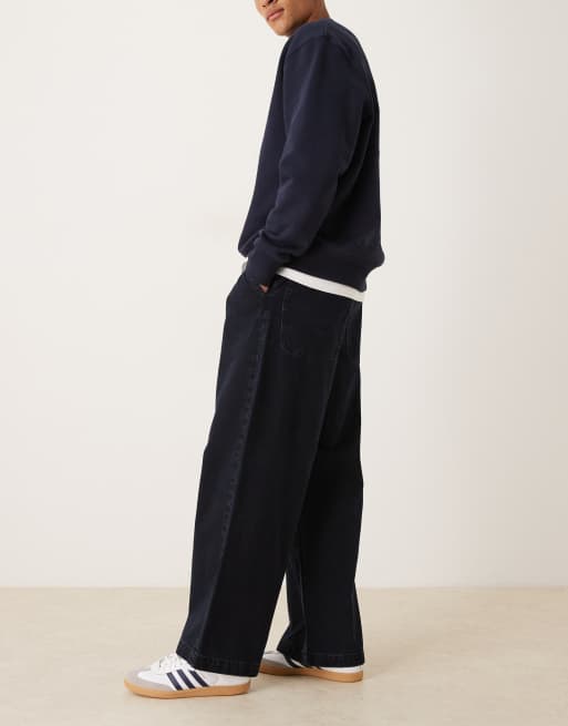 ASOS DESIGN super baggy pleated jeans in black