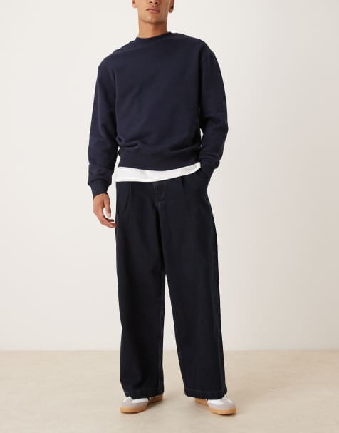 ASOS DESIGN super baggy pleated jeans in dark indigo - view 1