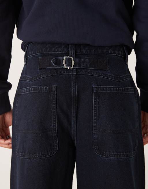 ASOS DESIGN super baggy pleated jeans in black