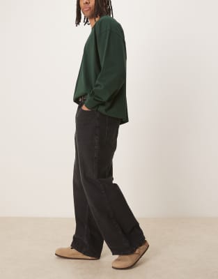 ASOS DESIGN super baggy pleated jeans in washed black