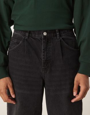 ASOS DESIGN super baggy pleated jeans in washed black