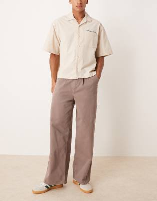 Asos Design Super Baggy Pleated Pants In Brown