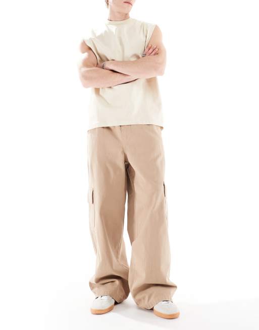 ASOS DESIGN super baggy pull on cargo pants in beige ASOS