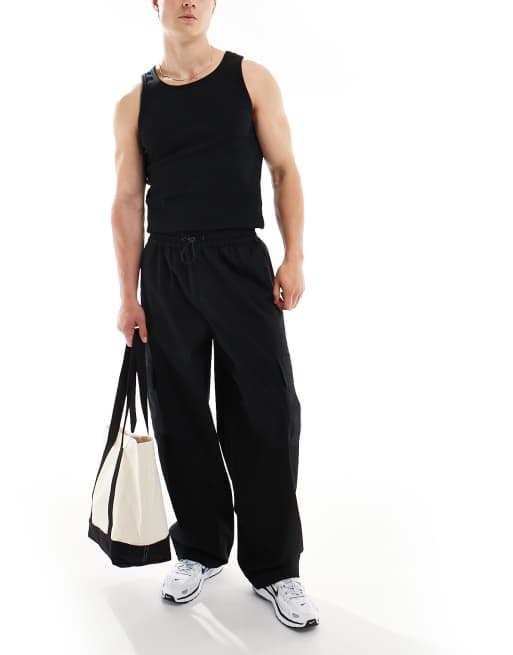 ASOS DESIGN super baggy pull on cargo trousers in black