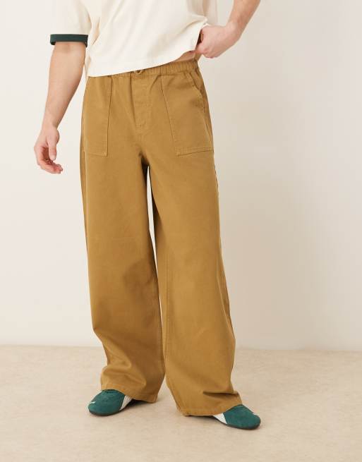 ASOS DESIGN super baggy pull on fatigue trouser with darts in tan