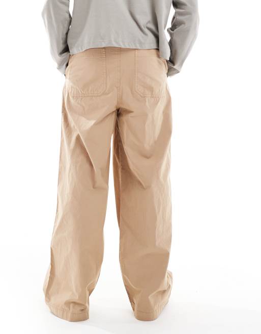 ASOS DESIGN super baggy pull on pants in beige poplin, 4 of 5