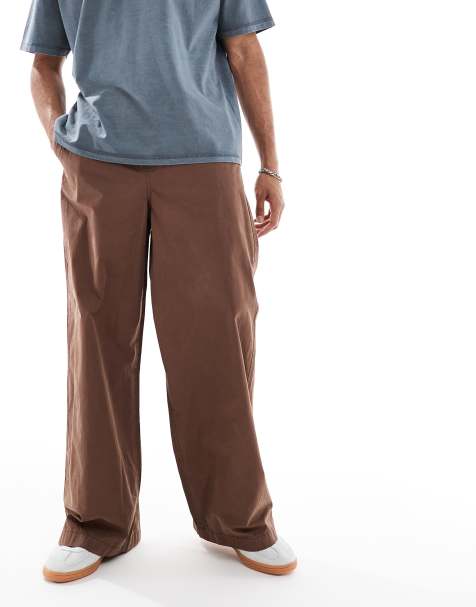 ASOS DESIGN super baggy pull on pants in brown poplin - view 1