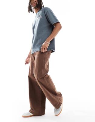 Asos Design Super Baggy Pull On Pants In Brown