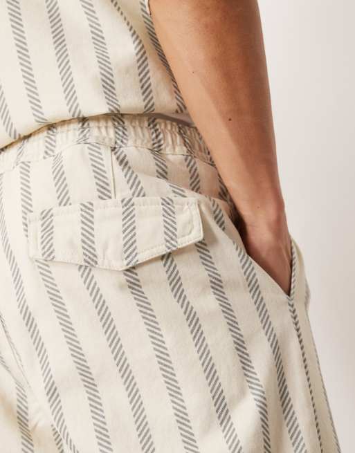 ASOS DESIGN super baggy pull-on pants in cream with blue stripe - part of a set, 3 of 5