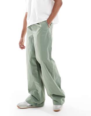 super baggy pull on pants in green poplin