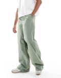 [ASOS DESIGN] ASOS DESIGN super baggy pull on pants in green poplin S GREEN