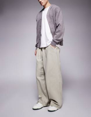 Asos Design Super Baggy Pull On Pants With Pleats In Neutral