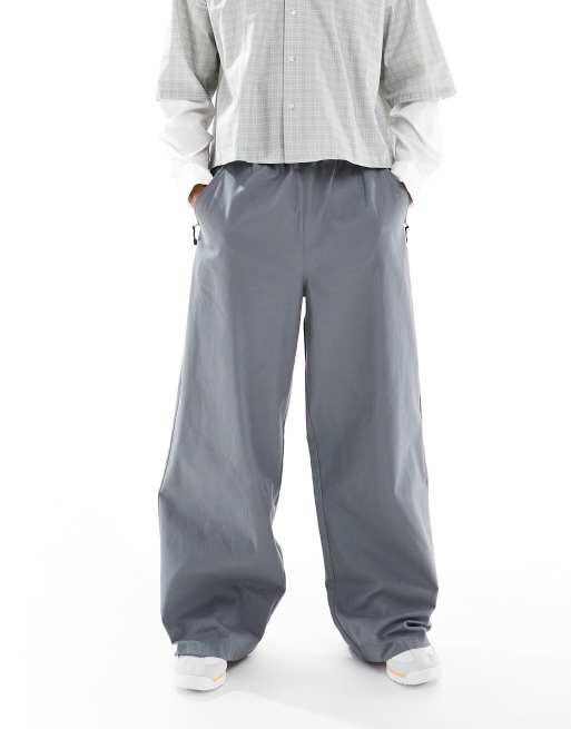 ASOS DESIGN super baggy pull on trousers in grey nylon