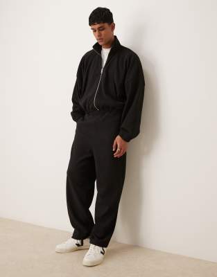 Asos Design Super Baggy Ribbed Sweatpants In Black - Part Of A Set