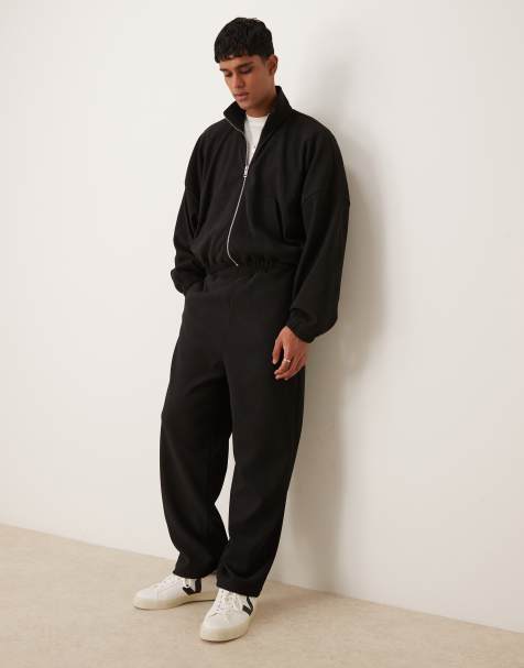 ASOS DESIGN super baggy ribbed sweatpants in black - part of a set - view 1