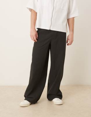 Asos Design Super Baggy Seersucker Pants In Black