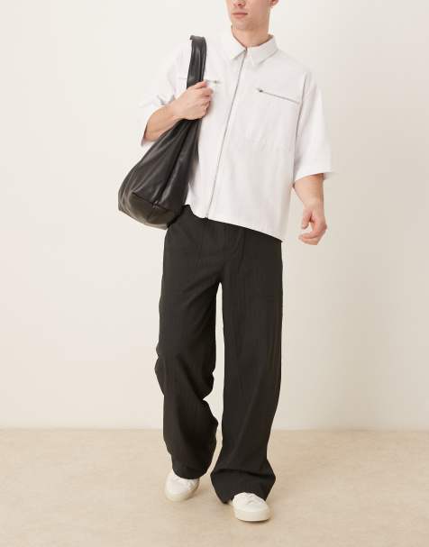 ASOS DESIGN super baggy seersucker pants in black - view 1