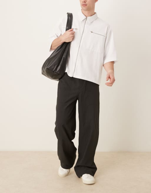ASOS DESIGN super baggy seersucker trousers in black