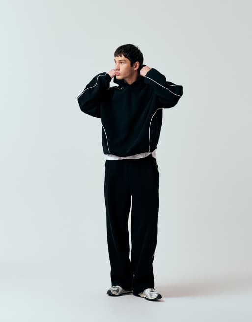 ASOS DESIGN super baggy sweatpants with side piping in black - part of a set