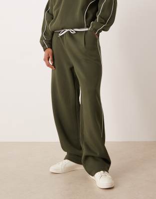 Asos Design Super Baggy Sweatpants With Side Piping In Green