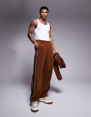 ASOS DESIGN super baggy trackies with panels in brown fleece (part of a ...