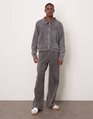 ASOS DESIGN super baggy trackies with ribbed texture in washed black | ASOS
