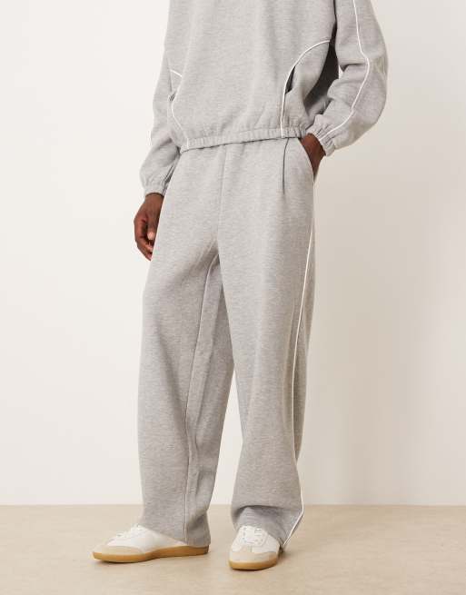 ASOS DESIGN super baggy trackies with side piping in grey marl (Part of ...