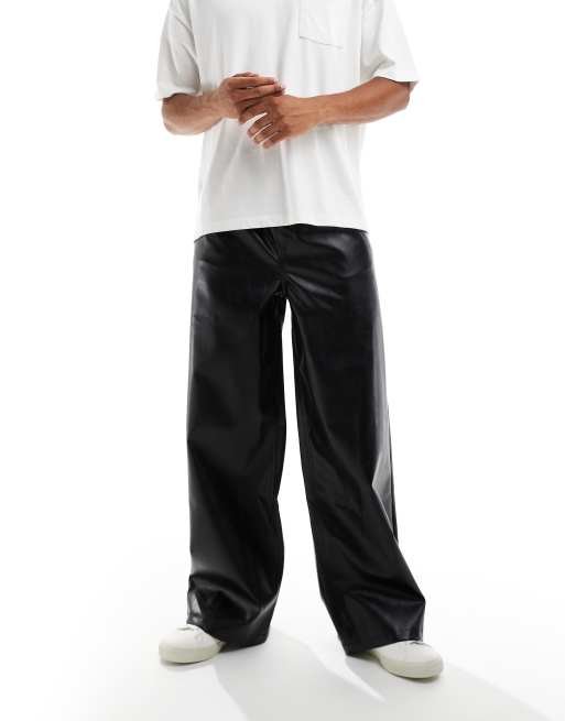 ASOS DESIGN super baggy trousers in black faux leather