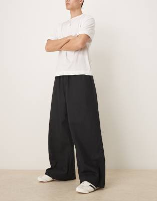 ASOS DESIGN super baggy trousers in black linen blend - view 1