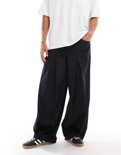 ASOS DESIGN super baggy trousers in black with pleat detailing