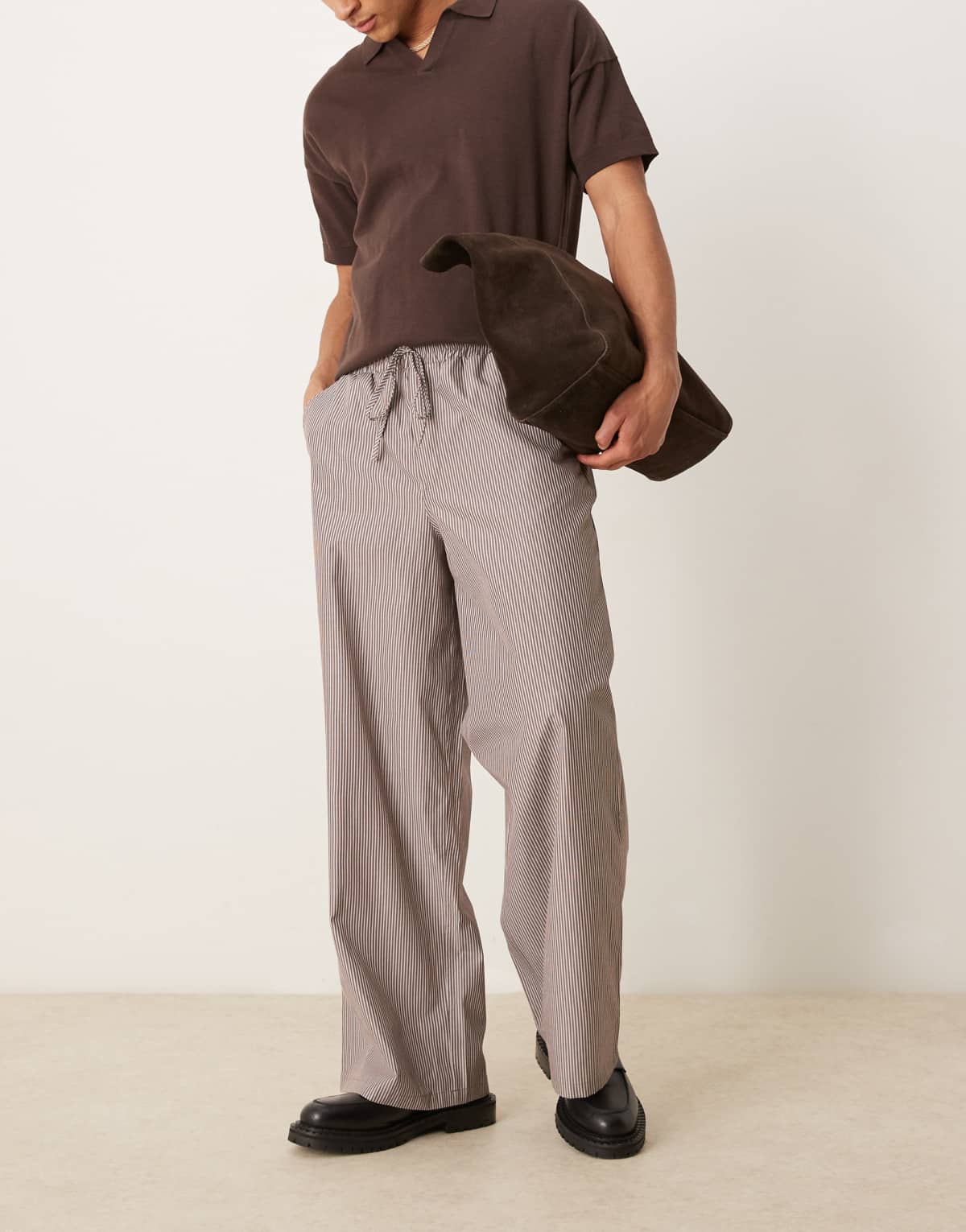ASOS DESIGN super baggy trousers in burgundy stripe co ord