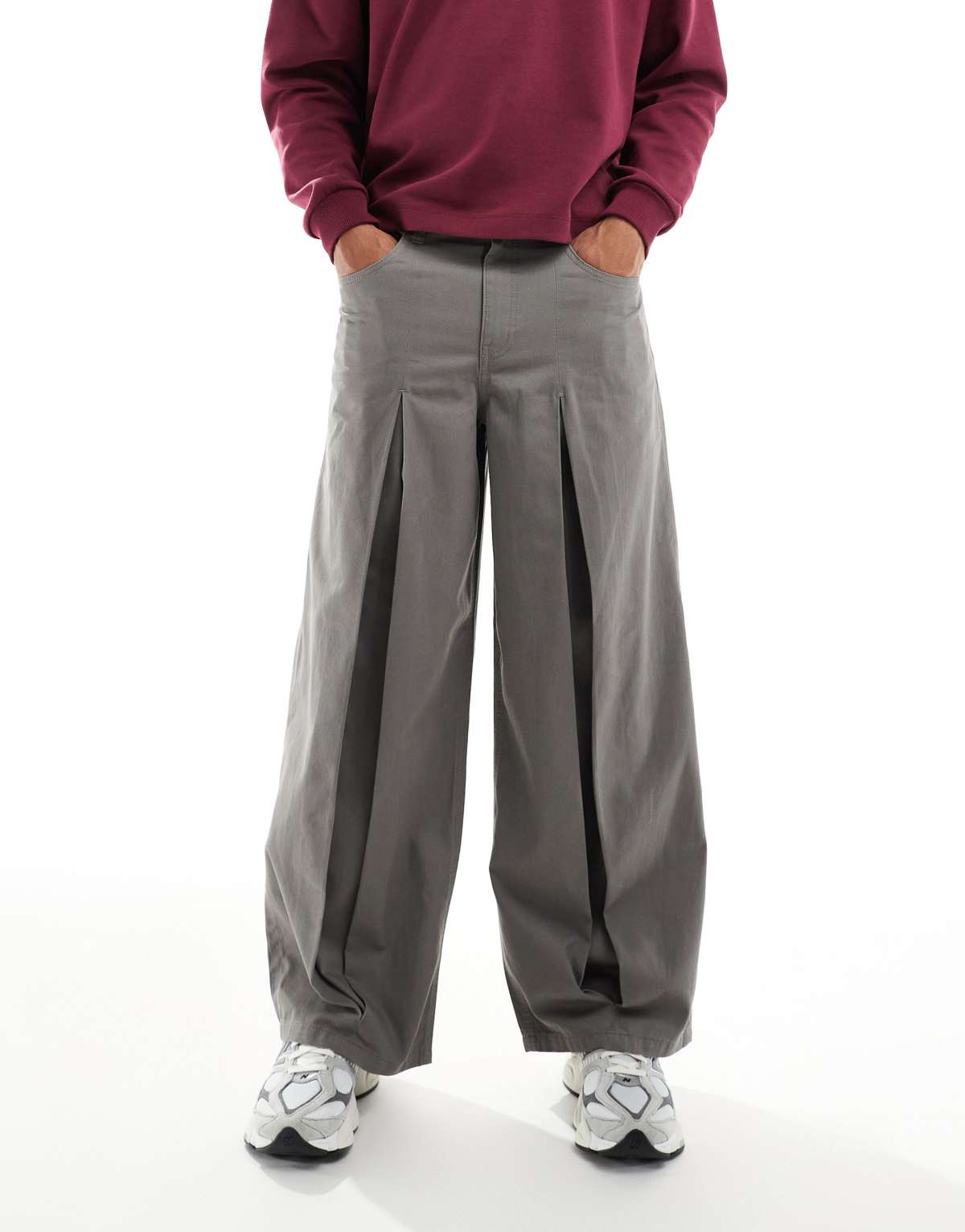 ASOS DESIGN super baggy trousers in charcoal with pleat detailing