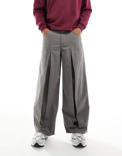ASOS DESIGN loose trousers in charcoal with pleat detailing
